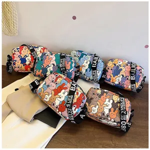 Colorful cartoon rabbit print crossbody bag, stylish casual shoulder bag for women daily use.