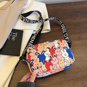 Women cartoon crossbody bag fashion casual shoulder bag cute rabbit print small square bag