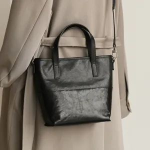 Minimalist Genuine Leather Tote Bag For Women Large Capacity Vintage Solid Color Shoulder Bag Daily Commute Handbag