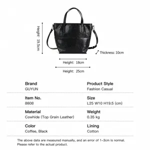 Minimalist genuine leather tote bag for women, retro casual handbag with 25cm length.