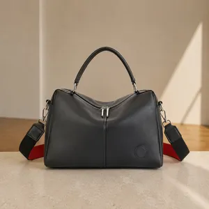 Genuine leather Boston handbag for women top handle shoulder bag stylish crossbody purse