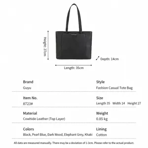 Large capacity genuine leather tote bag for women, stylish commuting shoulder bag with size 35cm.
