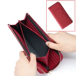 Women's Genuine Leather Long Wallet L-Zip Coin Purse Pebble Grain Cowhide Large Capacity RFID Card Holder Clutch