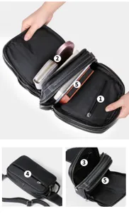 Men genuine leather chest bag multi-pocket crossbody casual business shoulder bag.