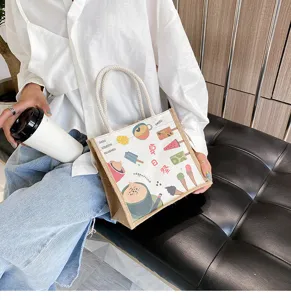 Süße koreanische Stil Damen Canvas Tote Bag, lässige Sommer Cartoon Druck Handtasche.