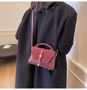Damen Wildleder Patchwork Umhängetasche Herbst Winter elegante Freizeittasche Beuteltasche