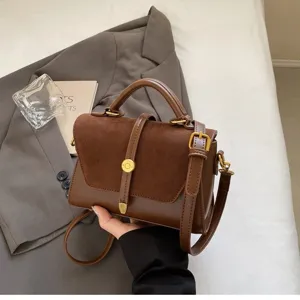 Braune Wildleder Patchwork Umhängetasche für Damen, elegante Vintage Schultertasche Tasche.