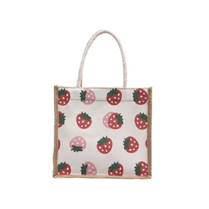 Süße Erdbeer-Leinwand-Tragetasche, lässige kleine Handtasche für Damen und Studenten.