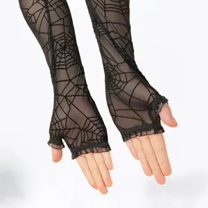 Halloween Punk Spinnennetz fingerlose lange Spitzenhandschuhe für Cosplay und Party.
