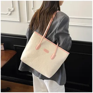 Large capacity women tote bag stylish embossed shoulder handbag for daily commuting style