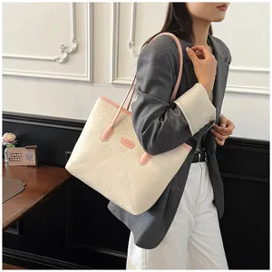 Womens large capacity embossed tote bag 2025 autumn winter casual shoulder handbag