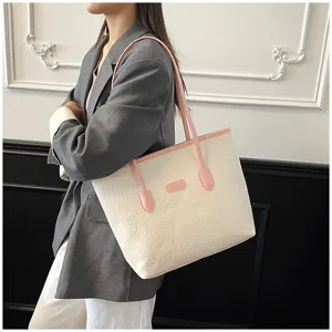 Stylish large capacity tote bag for women, PU leather shoulder bag with embossed design.