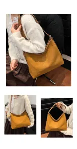 Women brown suede hobo shoulder bag casual large capacity retro vintage daily tote purse detail
