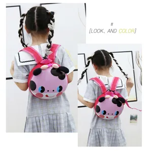 Details des niedlichen Cartoon Tier Kleinkinder Rucksacks, rosa Eierschalen Design für Kids.