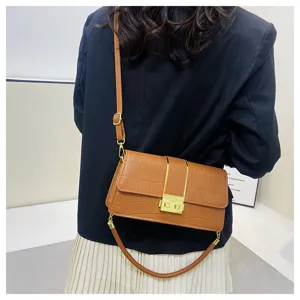 Elegante borsa a tracolla marrone da donna con stampa coccodrillo, borsa casual per uso quotidiano.