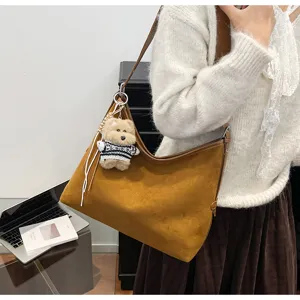 Brown suede shoulder bag for women, retro slouchy tote bag, chic daily handbag.