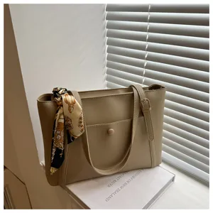 Vintage commuter tote bag for women, large capacity casual shoulder bag with scarf detail.