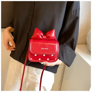 Cute red bow polka dot crossbody bag for little girls trendy mini shoulder purse versatile style