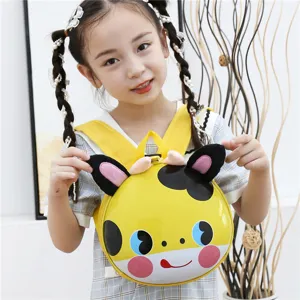Zaino per bambini con simpatici animali dei cartoni animati, borsa gialla a forma di guscio d'uovo