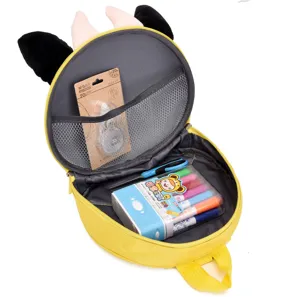 Zaino per bambini con animali carini stile guscio d'uovo vista principale scomparto aperto.