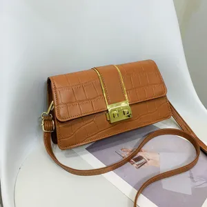 Borsa a Tracolla da Donna in Pelle PU con Motivo Coccodrillo a Tinta Unita Moda Casual Borsa Quadrata Piccola con Serratura in Metallo