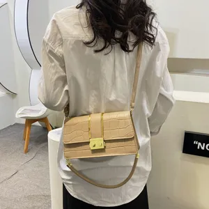 Borsa a Tracolla Motivo Coccodrillo Donna Moda Pelle PU Borsa Spalla Bianco Crema