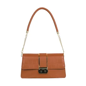 Borsa a tracolla marrone da donna elegante motivo pietra borsa casual in pelle PU moda