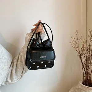 Girls Cute Bowknot Polka Dot PU Leather Crossbody Bag Children Fashion Sweet Shoulder Bag Daily Purse