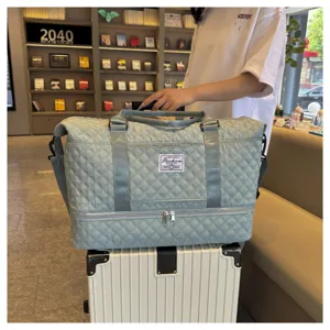 Grosse Kapazität gesteppte Reise Duffel Tasche mit unterem Fach, leichte Wochenendtasche für Frauen