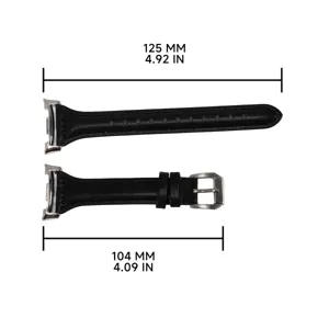 Replacement leather watch band strap compatible with Samsung watch, slim design, black color.