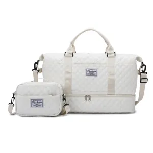 Große Reisedepot-Taschen-Set mit Kosmetiktasche, weiß gesteppte Weekender-Gepäcktasche
