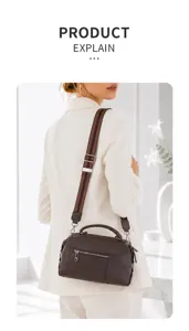 Detailed view of the premium cowhide leather shoulder bag, stylish commuter style for women.