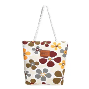 Canvas tote bag with floral print and white rope handles casual daily shoulder bag women.