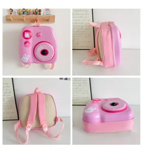 Kinder rosa EVA Hartschale Kamera Rucksack Detailansicht, süßes Design für den Kindergarten.