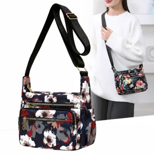 Women Printed Nylon Crossbody Bag Casual Multi-Pocket Shoulder Bag Large Capacity Travel Handbag Female Daily Purse