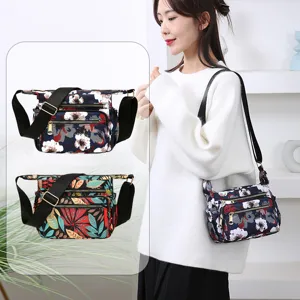 Women Floral Print Nylon Crossbody Bag Casual Multi-Pocket Shoulder Bag Fashion New