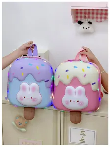 Süßer Kinderrucksack in Eiscreme Form mit LED Licht, niedliches Hasen Design, leichte Schultasche.