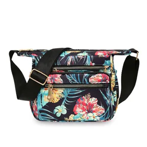 Women floral print crossbody shoulder bag with multi pockets and adjustable strap casual daily