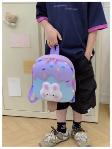 Süßer Kinder Rucksack Eiscreme Kaninchen Design LED Licht Schulranzen für Mädchen