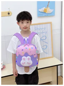 Süßer Eiscreme Hase Kinder Rucksack mit LED Licht, Cartoon Design, leichte Schultasche.