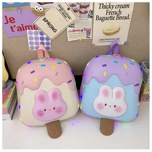 Süßer Kinder Eiscreme Rucksack mit süßem Hasen Design und bunten LED Lichtern Ansicht