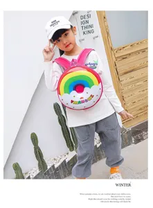 Kinder niedlicher runder Regenbogen Rucksack stilvolle Schultasche für Jungen und Mädchen