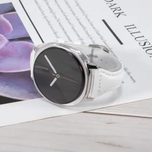 White leather watch strap compatible with Samsung Watch 9 8, elegant slim design detail shot.