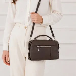 Classic top-layer cowhide leather handbag minimalist shoulder bag for women daily commuting