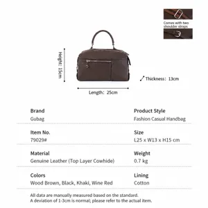 Top layer cowhide casual handbag and stylish shoulder bag with spacious capacity