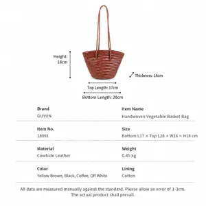 Woven leather bucket bag French vintage handmade shoulder bag size chart specification.
