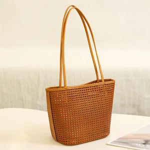 Women Woven Leather Tote Bag Casual Minimalist Shoulder Bag Retro Chic Daily Handbag