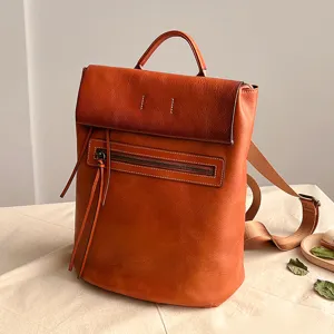 Vintage Genuine Leather Backpack For Men Women Large Capacity Casual Business Travel Bookbag 14 Inch Laptop Daypack