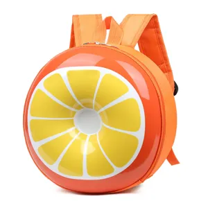 Orangen Fruchtschale Rucksack Detailansicht, süße runde Kleinkinder Schultasche für Kinder.