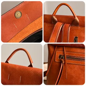 Vintage vegetable tanned leather backpack for women casual daily commuting and laptop